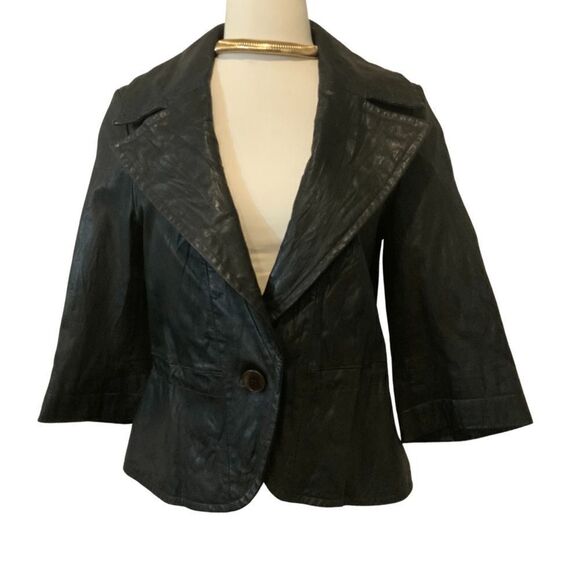Worth 100% Leather Brown Chocolate Crinkle Leather Jacket Blazer 4 - Picture 9 of 14